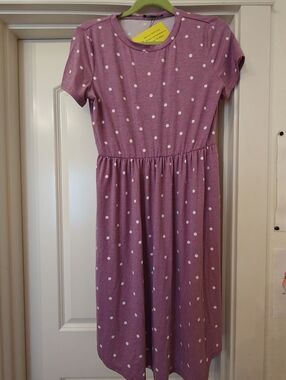 Girls' Purple Polka Dot Short Sleeve Dress